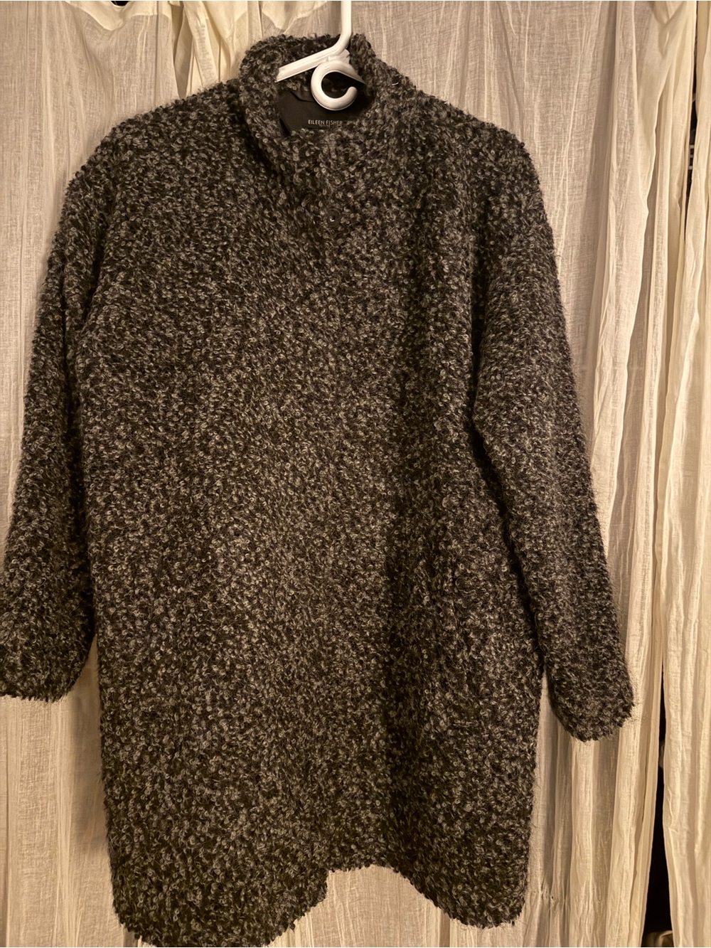 Eileen Fisher Charcoal Bouclรฉ Cowl Neck Sweater Coat